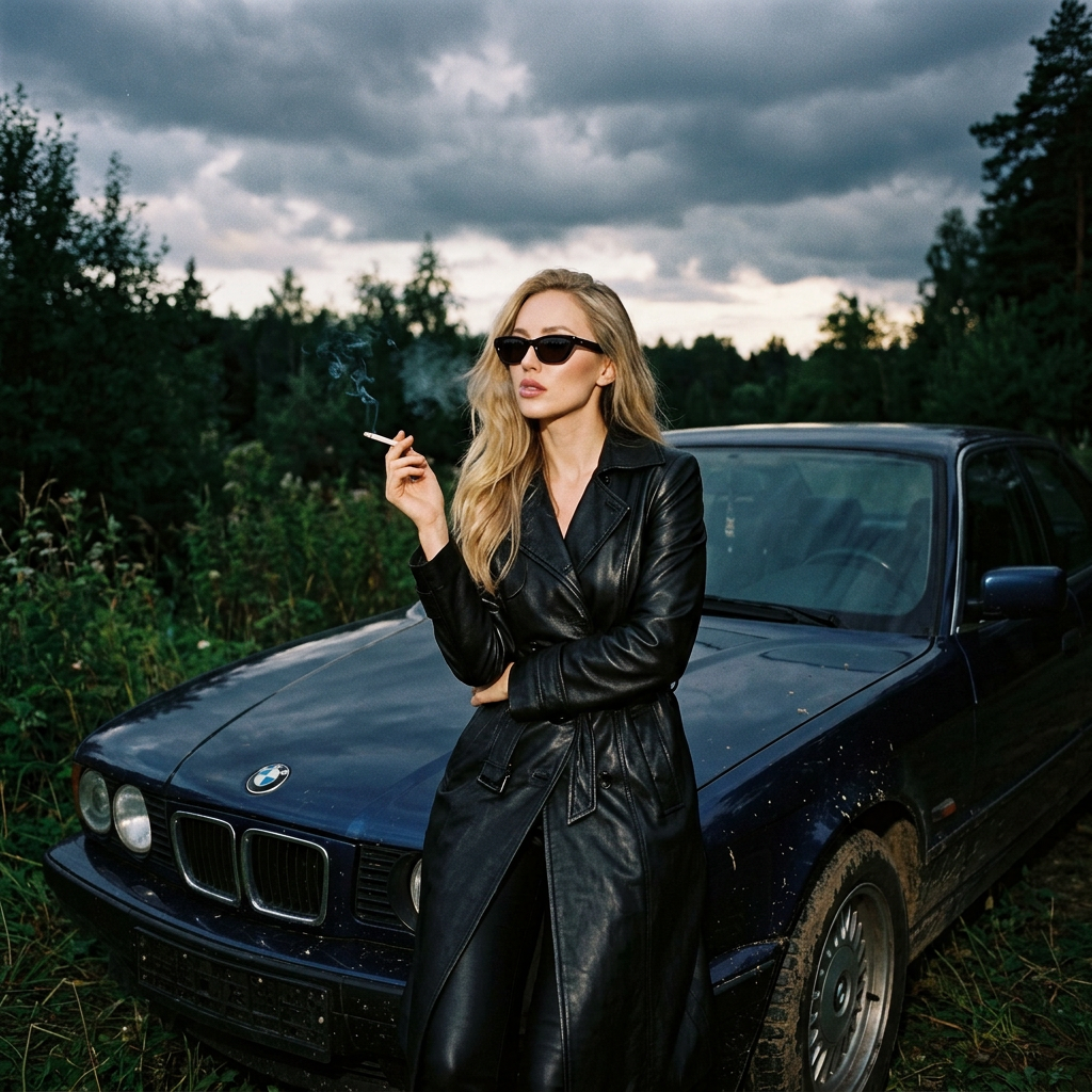 Бандиты 90-х у капота винтажной BMW